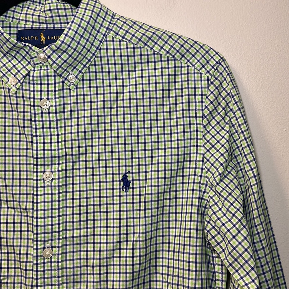 Ralph Lauren Men’s Green & Blue Plaid Oxford Shirt Size L - Picture 3 of 5